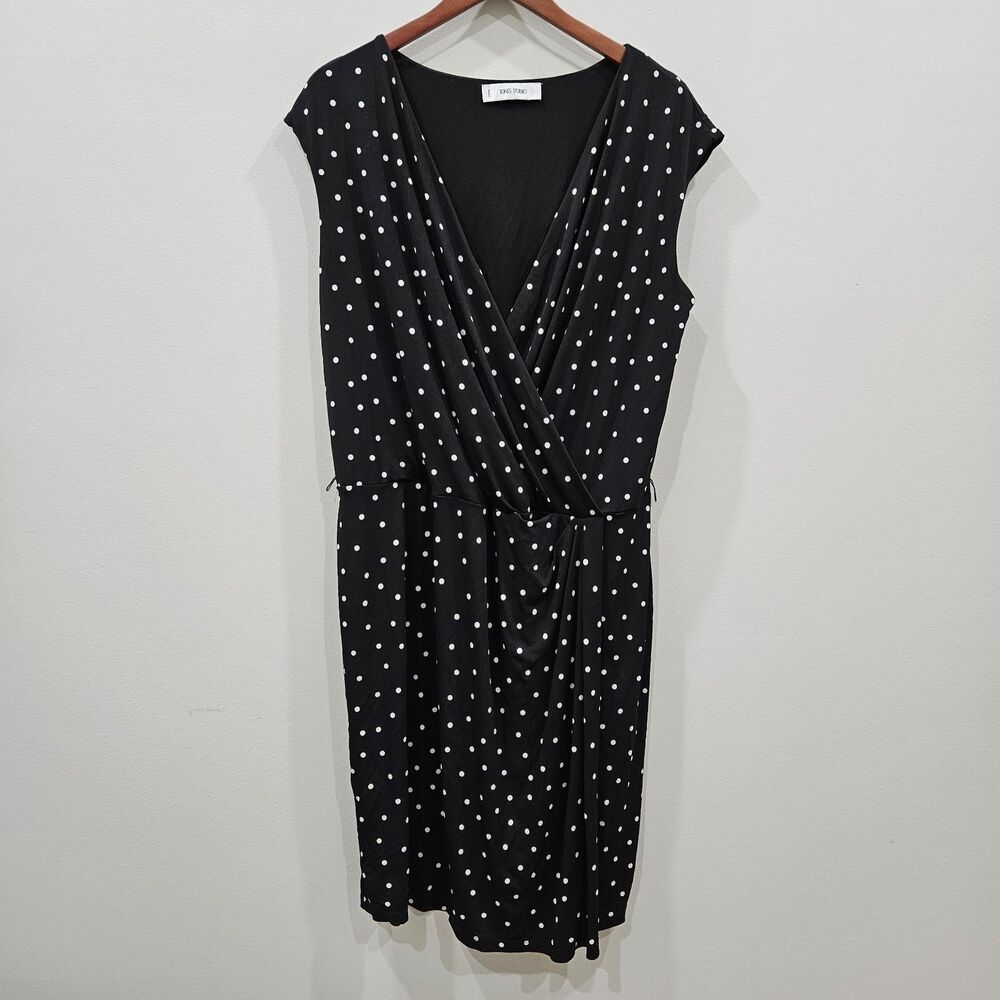 Jones New York Womens Polka Dot Sheath Dress XL Black Retro Rockabilly Office